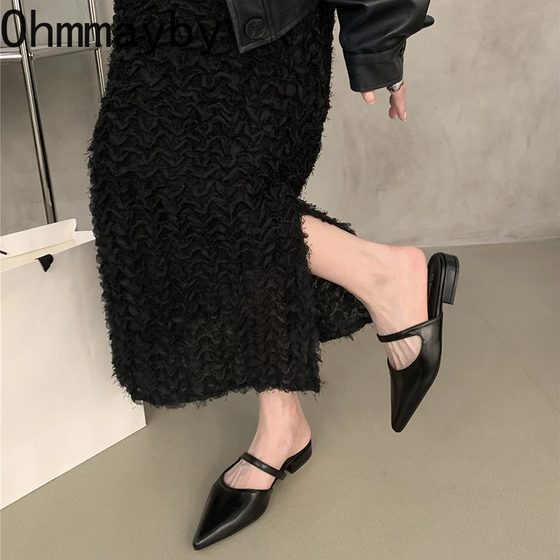 Spring Summer Pointed Toe Women Muels Slippers Fashion Shallow Party Dress Ladies Flats Slides Shoes view 5