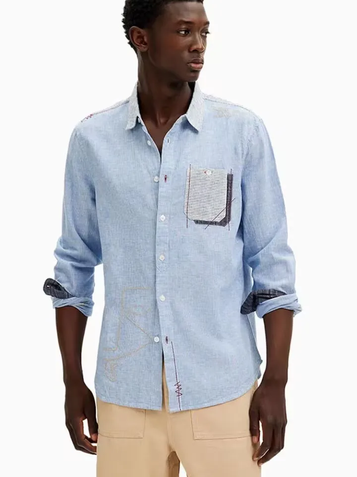 Foreign trade Spain summer new graffiti hand-painted print design lapel comfortable men's short-sleeved shirt