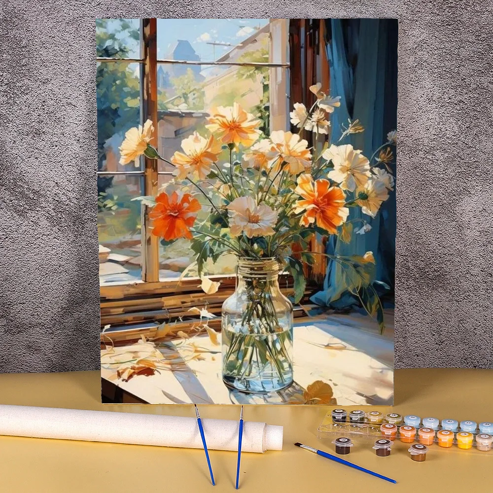 Painting By Number Flower DIY Kit HandMade Acrylic Paint Scenery Decoration Art Picture By Numbers Unique Gift Home Wall Decor