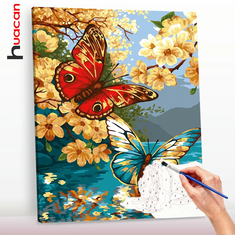 Huacan DIY Malen nach Zahlen Schmetterling Ölgemälde nach Zahlen Blume Neuheiten Wanddekoration ﻿ ﻿ ﻿