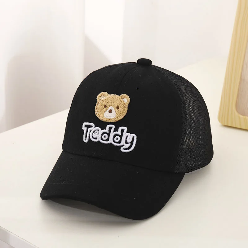 Boné de beisebol de urso bordado para crianças, chapéu sol sólido para meninos e meninas, chapéu snapback de malha para crianças, primavera e verão,