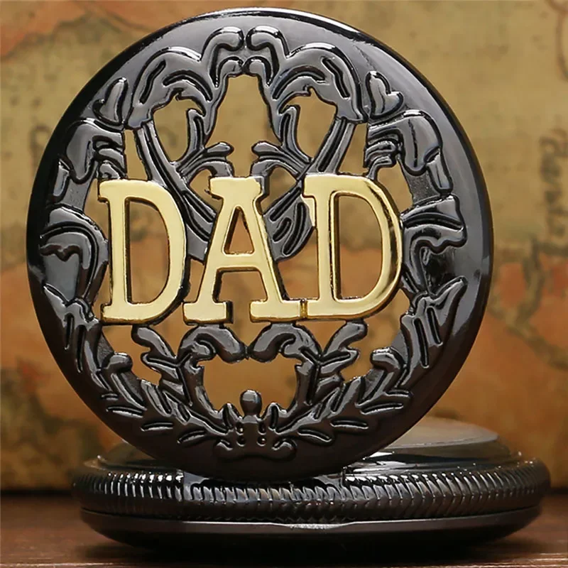 Steampunk Golden DAD Design Pocket Watch Men's Handwinding Mechanical Watches Skeleton Clock Pendant Chain Timepiece Gift