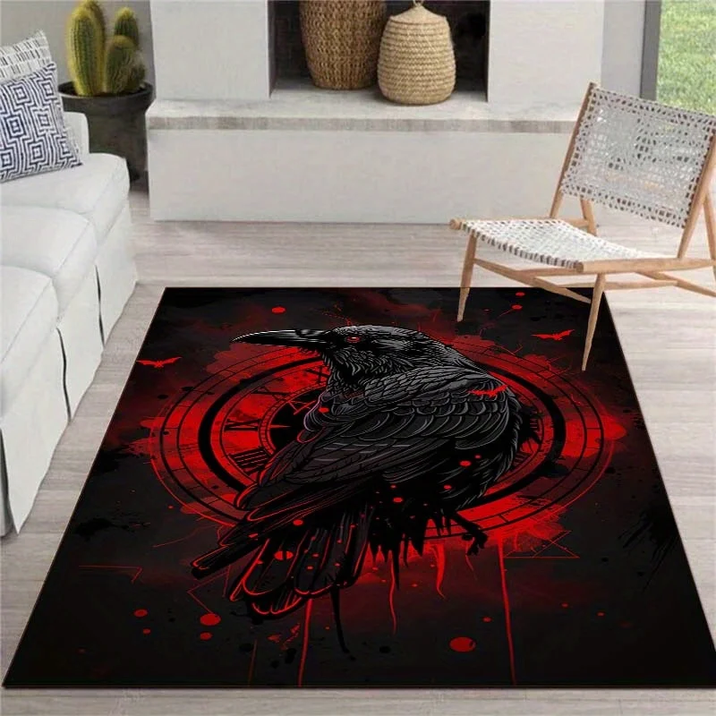 1pc Vintage Raven Clock Gothic Style Area Rug, Versatile Home Decor, Ideal Unique Gift, Perfect for Dining Room Office Bedroom