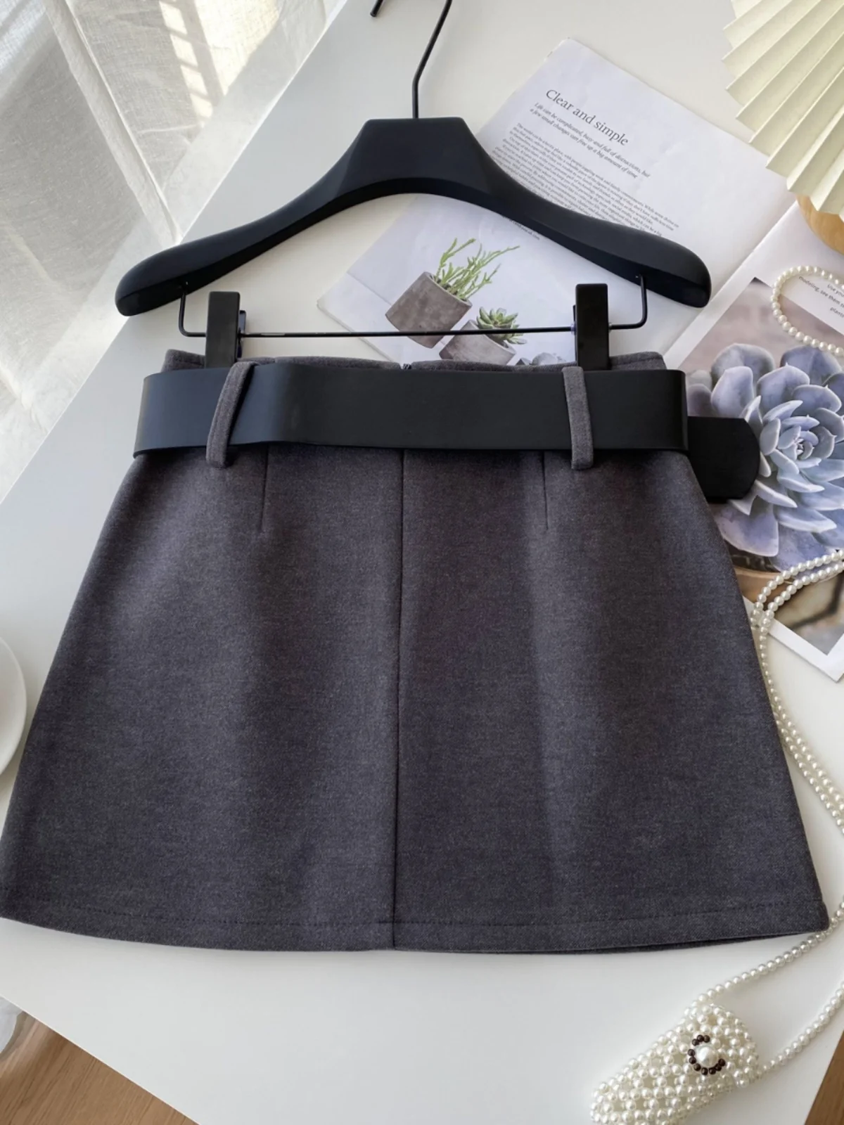 

Ele High Waist Skirt Women's Winter Faion Design Anti-Light Sensation Luxury Lady Sle A-Line Skirt