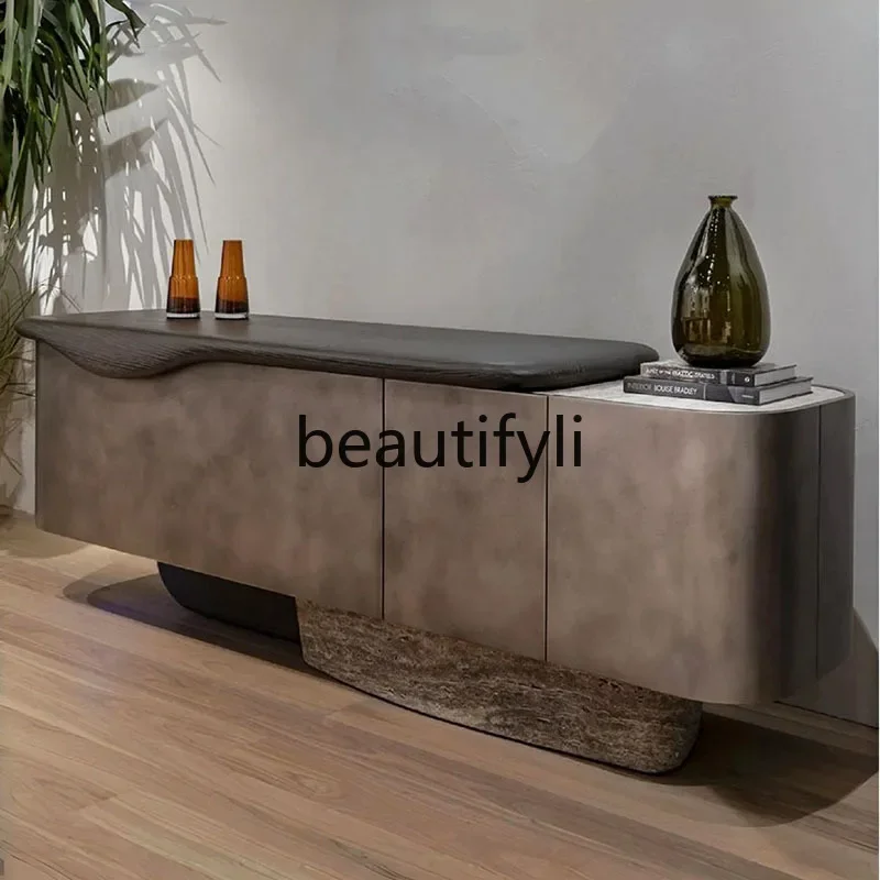 Italian side cabinet solid wood light luxury TV cabinet creative design sense lifting wine cabinet against the wall