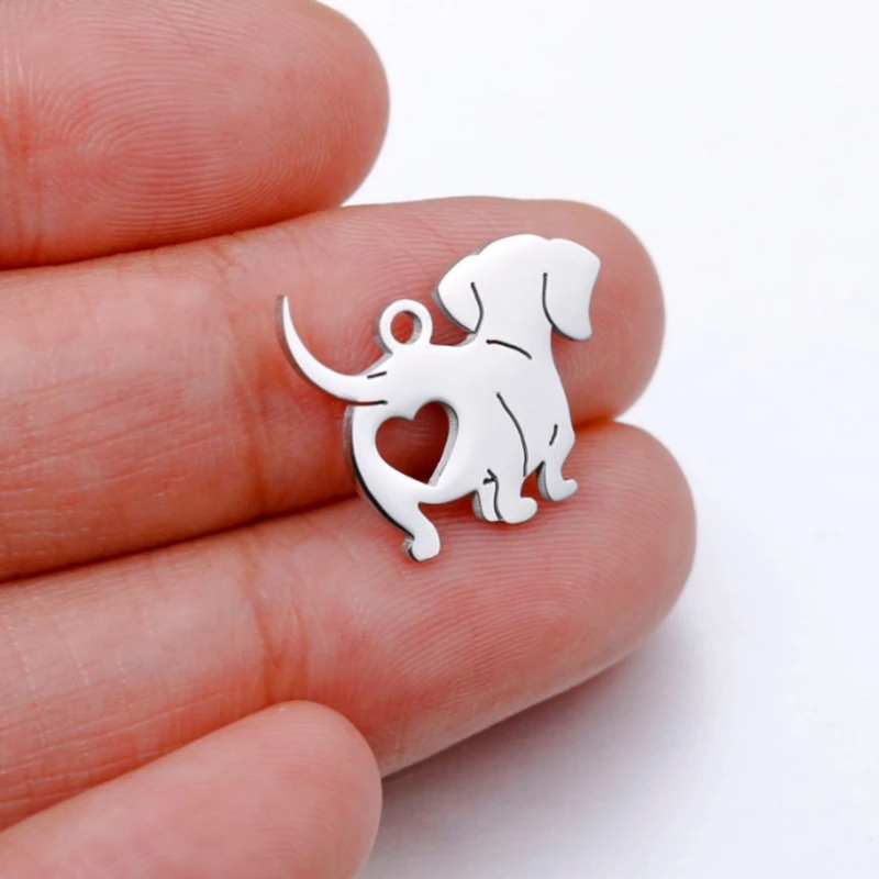 5pcs Charms I Love Dog Hollow Heart Pendants DIY Findings Mirror Polish Stainless Steel Jewelry Craft