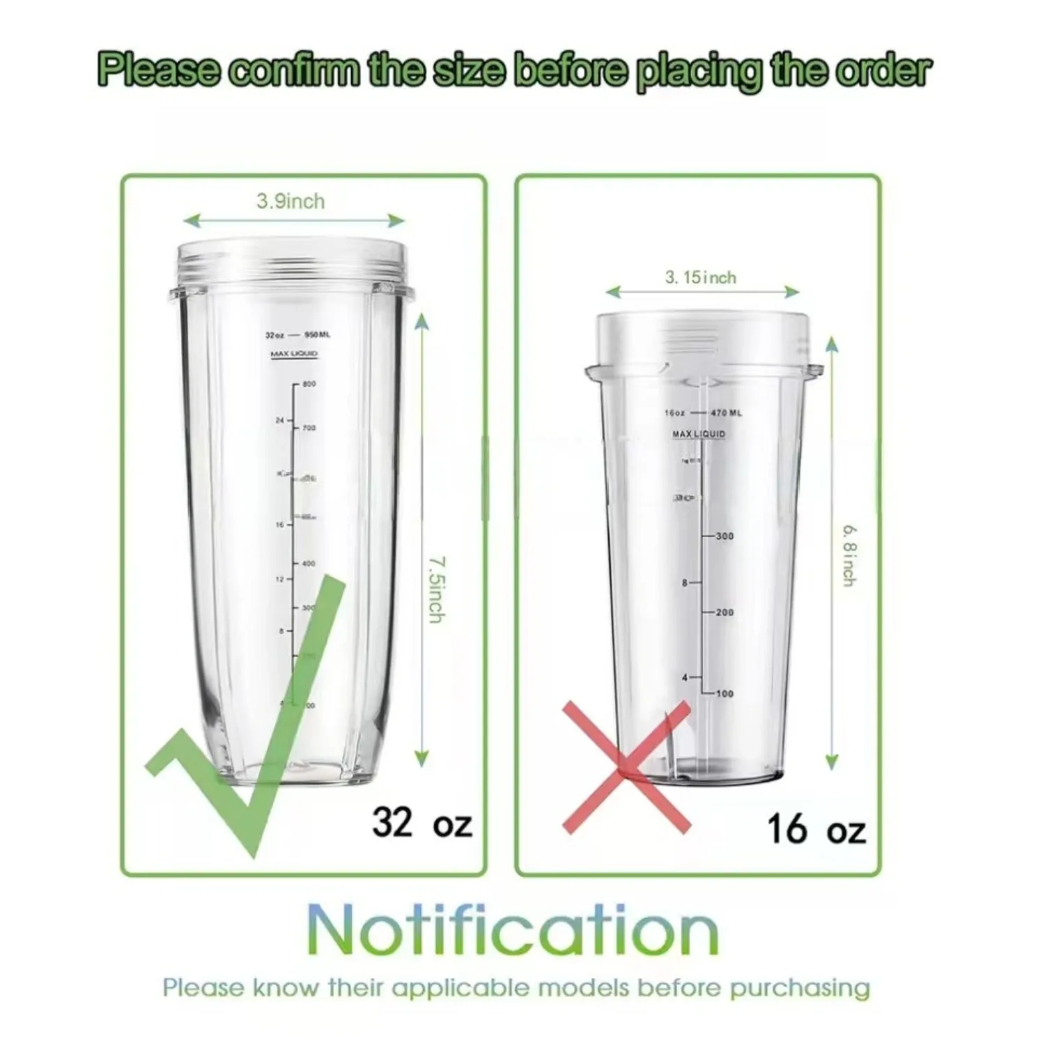 كوب شفرة 32 أونصة مع غطاء للذهاب وشفرة مستخرج 7 زعانف لخلاطات Nutri Ninja Auto IQ BL2012 BN801 BL487 BL487A BL488W BL450 #2