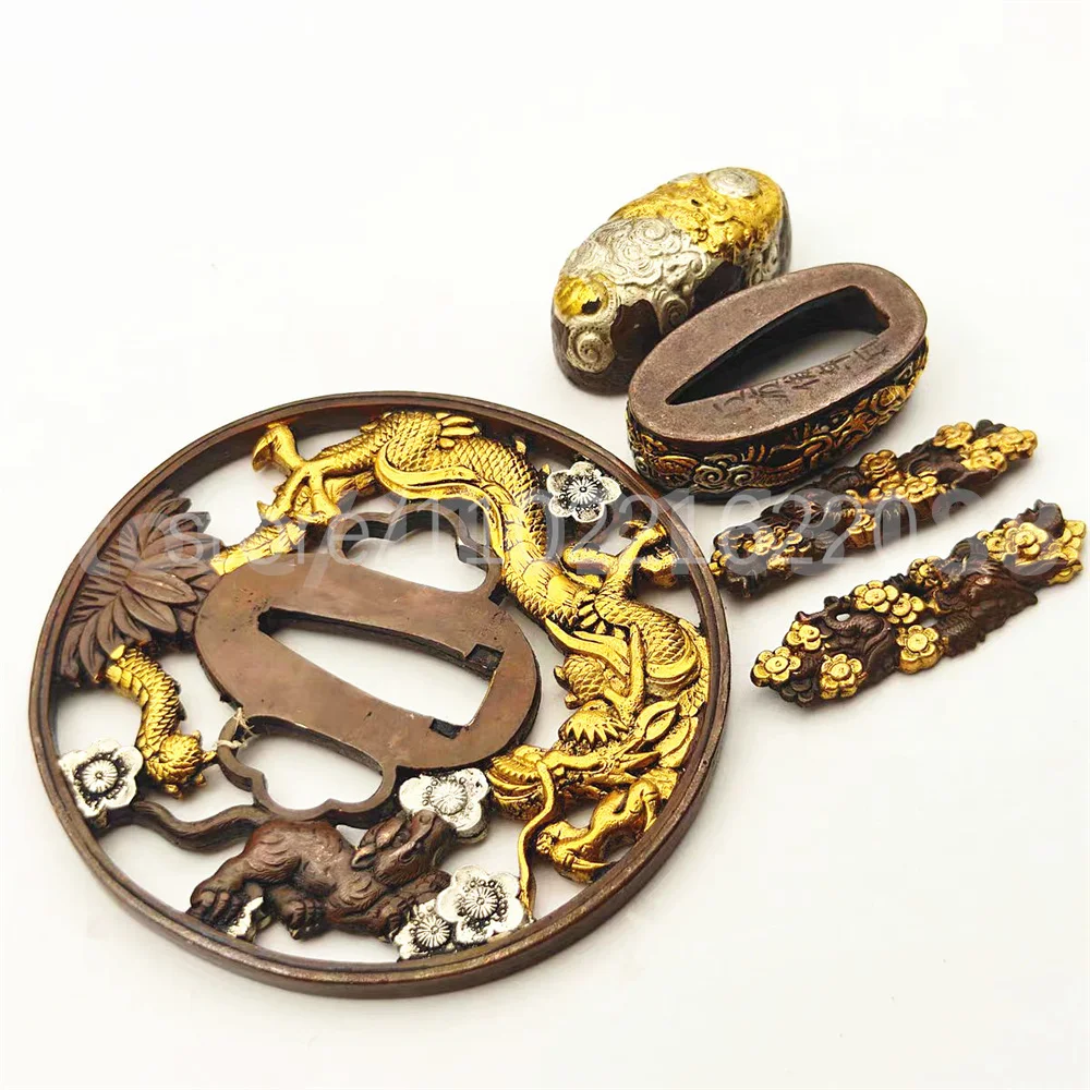 High Quality A Set Parts Copper Brass Tsuba Handguard Guard Fuchi Kashira Menuki For Japanese Japan Samurai Katana Sword Fitting