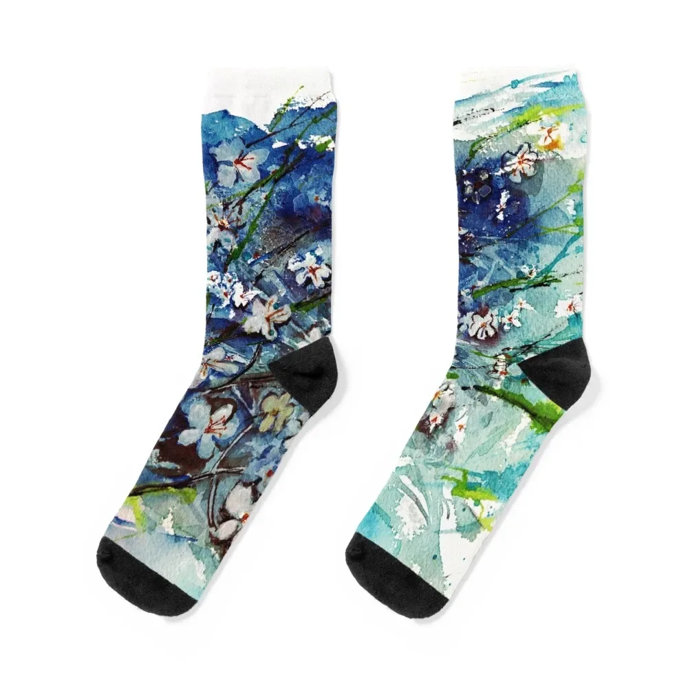 

Floral branch version in the dark in watercolor Socks funny gifts Run football Women's Socks Men's