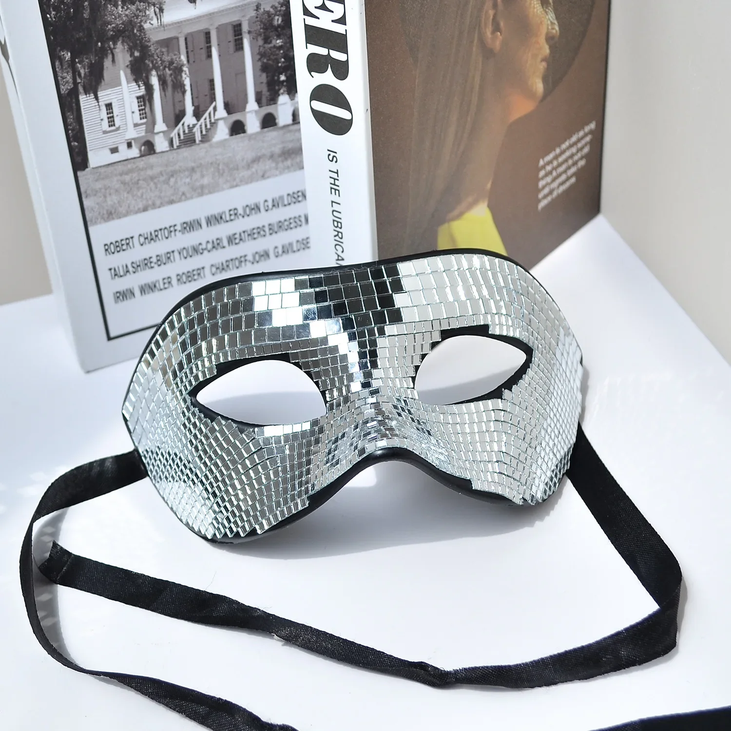 Nightclub Bright Silver Mirrors Glass Ball Mask Glitter Disco Masquerade Masks Halloween Festival Adults Sexy Half Face Cover