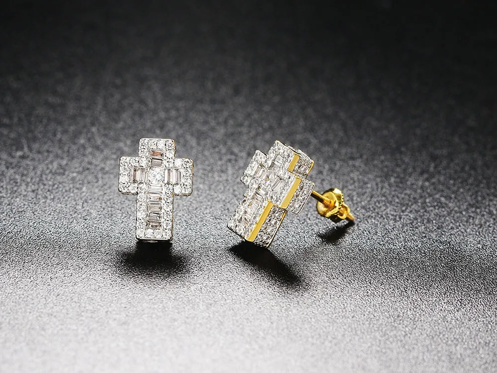 Zirkon-Kreuz-Ohrstecker für Männer und Frauen, Punk-Kristall, Goldfarben, Piercing-Ohrring, Hip-Hop-Rock-Schmuck, Großhandel OHE129 – Detail 5