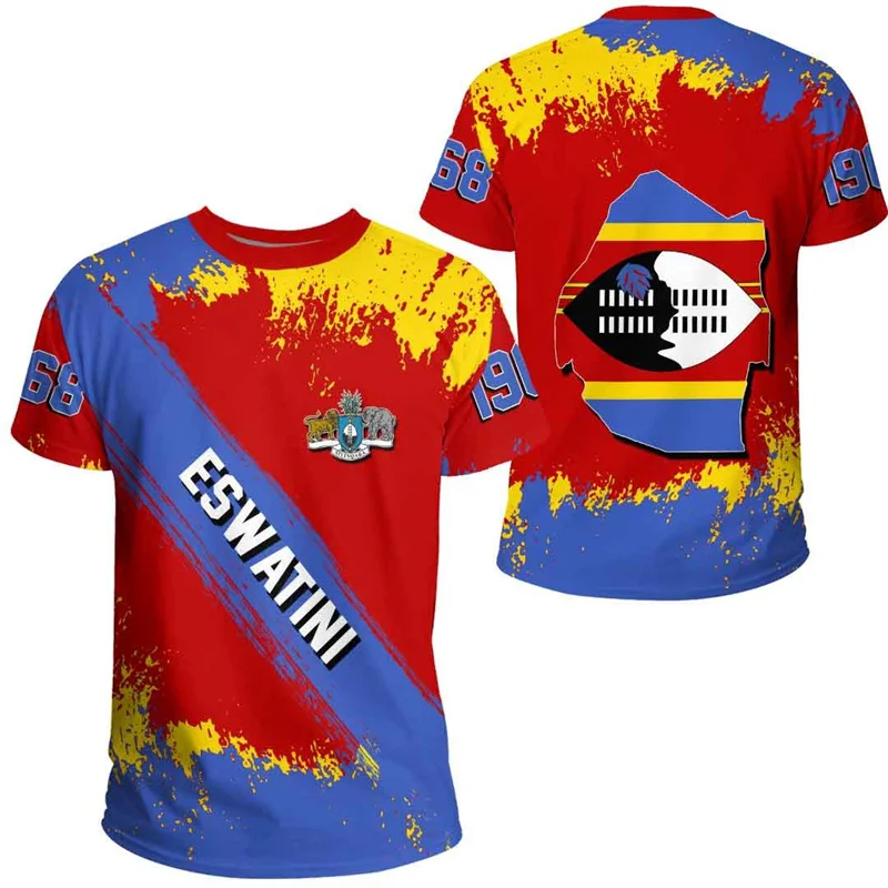 Hot Sale 3D Printed Eswatini T Shirt Coat Of Arms Pattern T-shirt For Men Leisure Street Short Sleeves Tops Oversized Tee Shirts