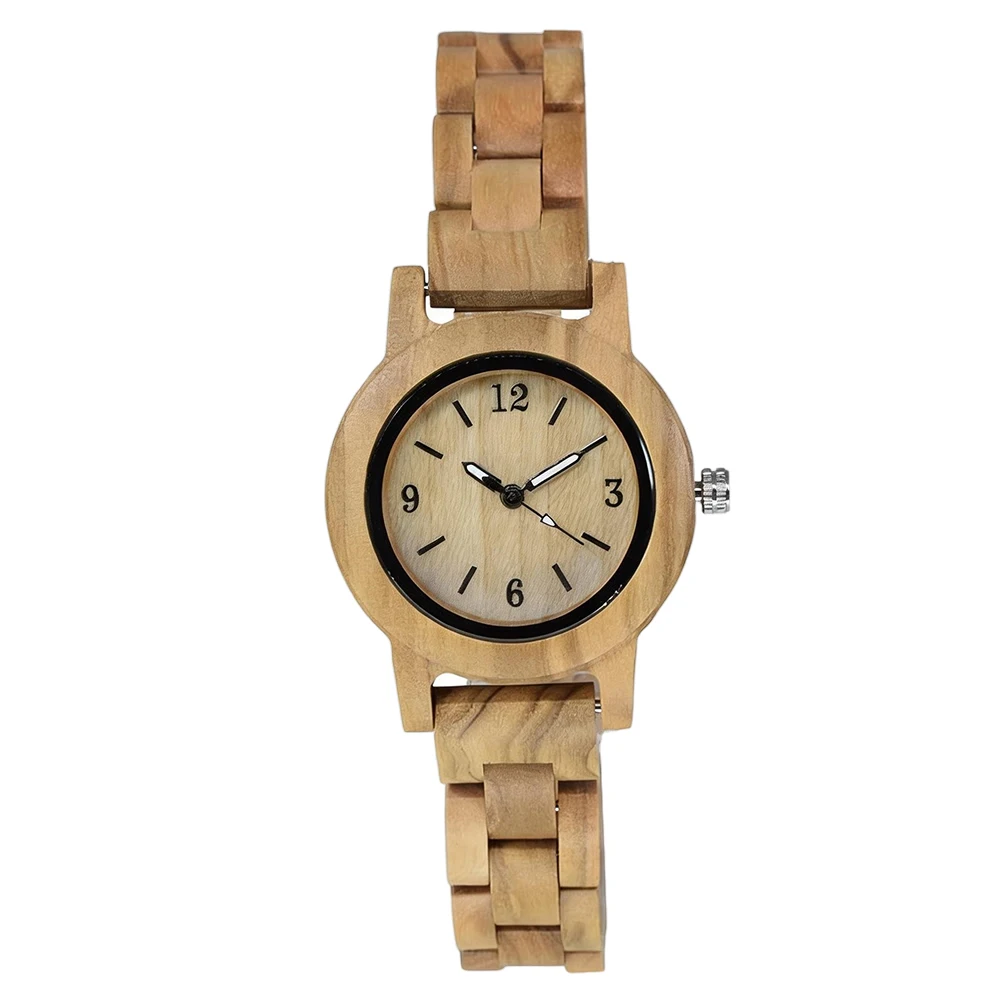Handcrafted Wood Watch for Women Natural Unique Texture Vivid Luminous Hands Round Dial Weekend Streetwear Match