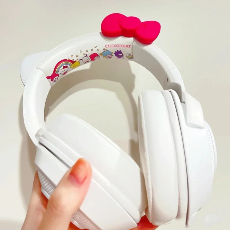 Hello Kitty Genuine Luminous Headphones Headset Wireless Bluetooth Cat Headset Trendy Music Phone Computer Microp Kawaii Gift