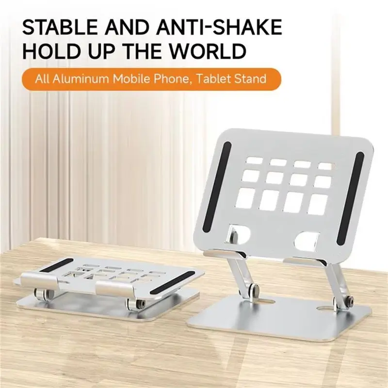 Reliable-Aluminum Tablet Stand Holder For Desk Dual Rod Support Tablet Holder Adjustable Riser Applicable To 4-12.8Inch,Aluminum