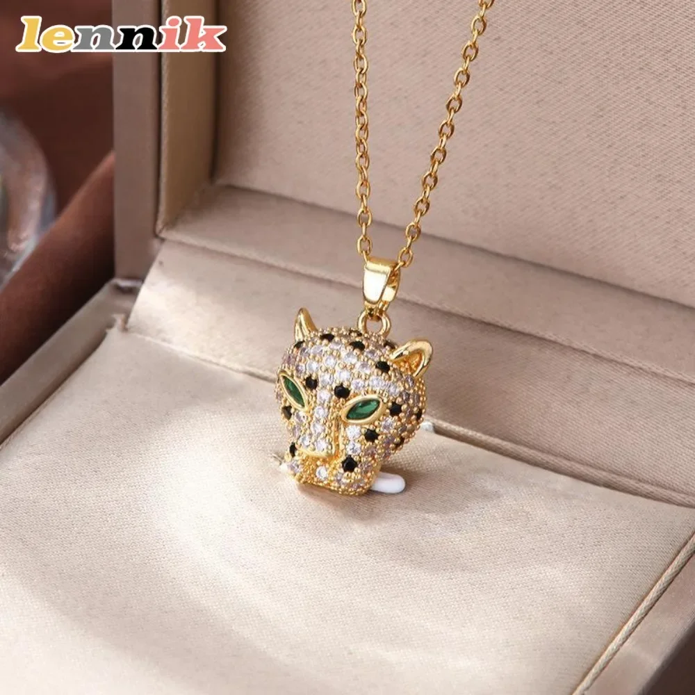 Full Zirconia Panther Necklace, Titanium Steel Electroplated Colorfast Design, Minimalist Light Luxury Collar Chain