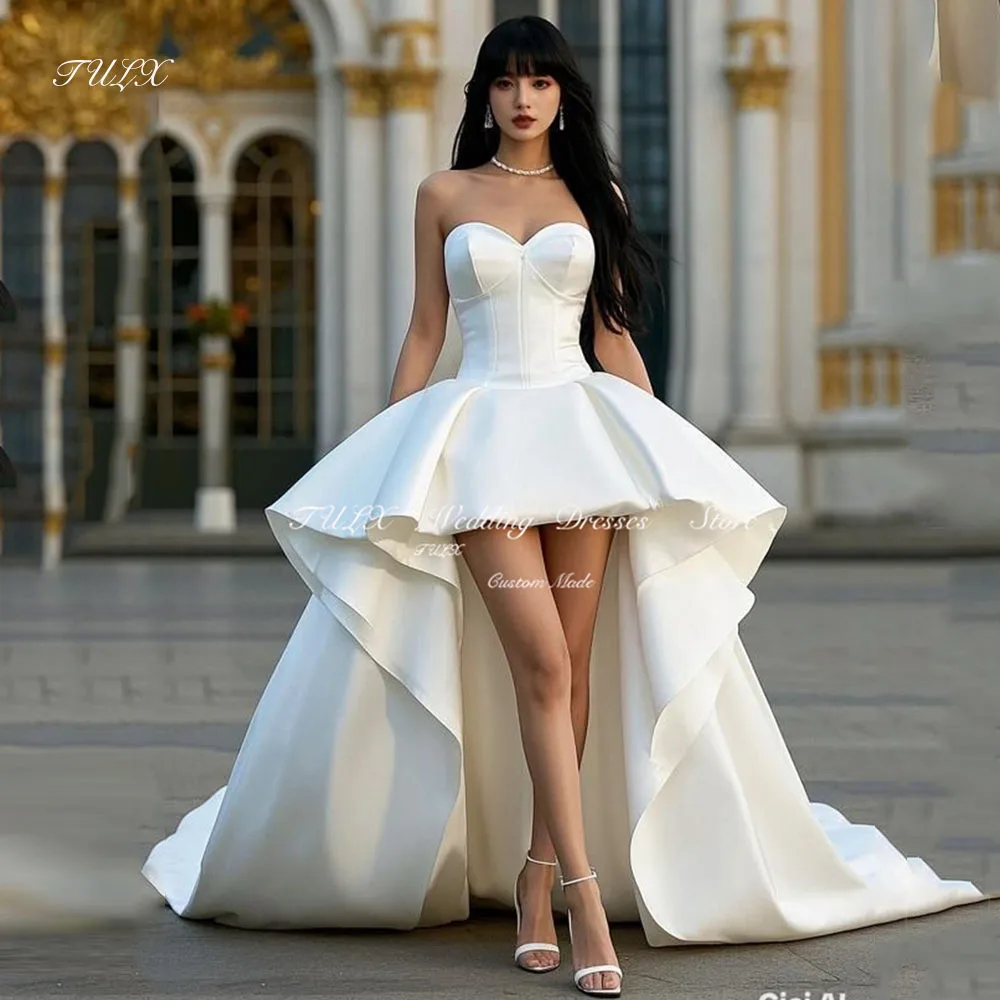 

TULX Ivory Satin Sweetheart Wedding Dresses Robe De Mariée A line Short Front Long Sweep Train Back Bridal Gowns Customized 2025