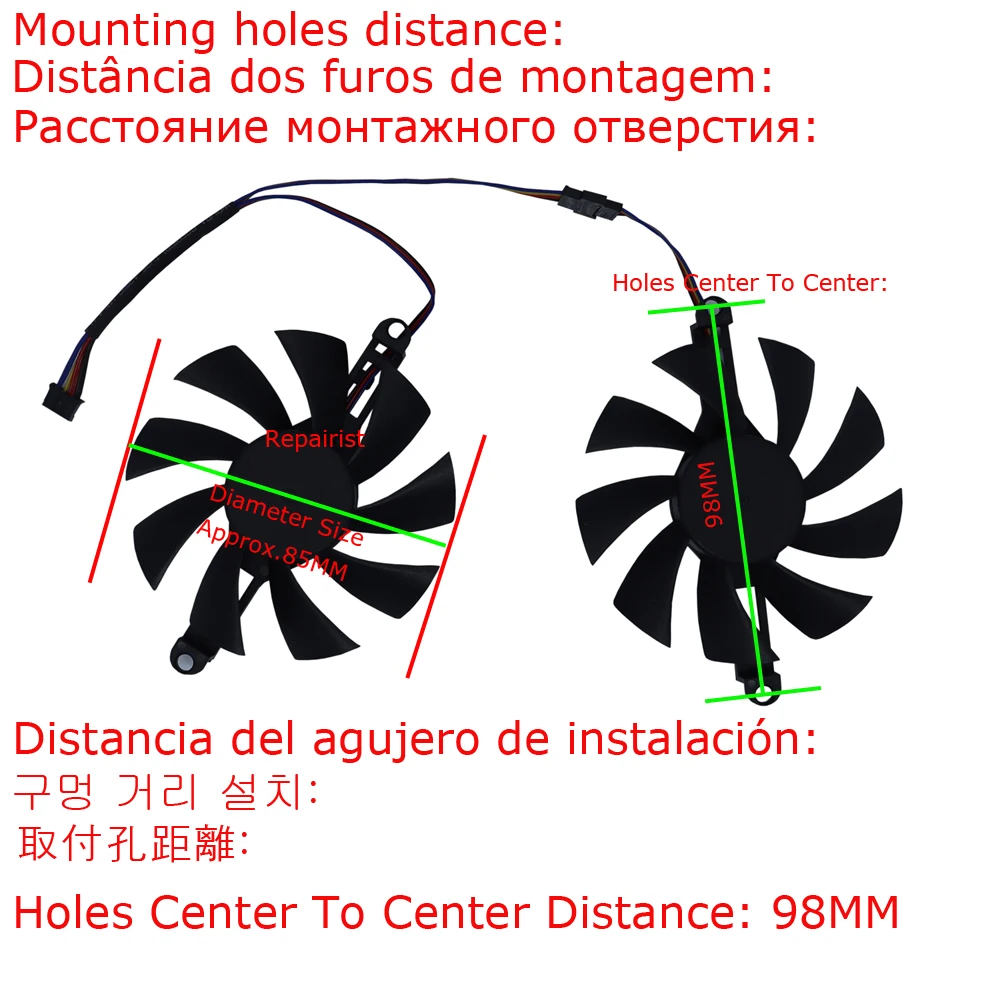 Video Card Fan,85MM Diameter,2 Holes,For SE JI SHI SJS RX 580 RX580 8G,For SJS RX 5500 XT 8G Gaming Mining,2Pcs/Set