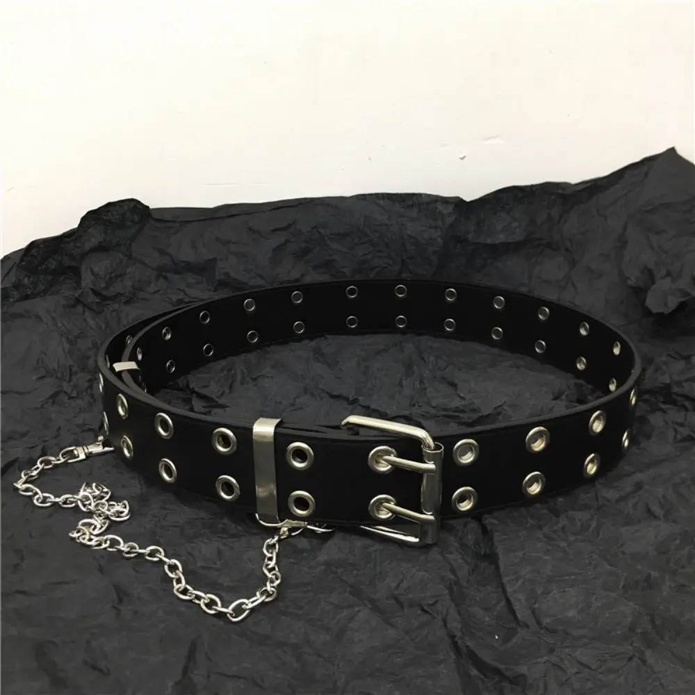 Damengürtel Trend Doppelringgürtel Doppelloch Öse Tülle Lederschnalle Punk Pin Gürtel Freizeitkleid Jeans Gothic Bund – Detail 13