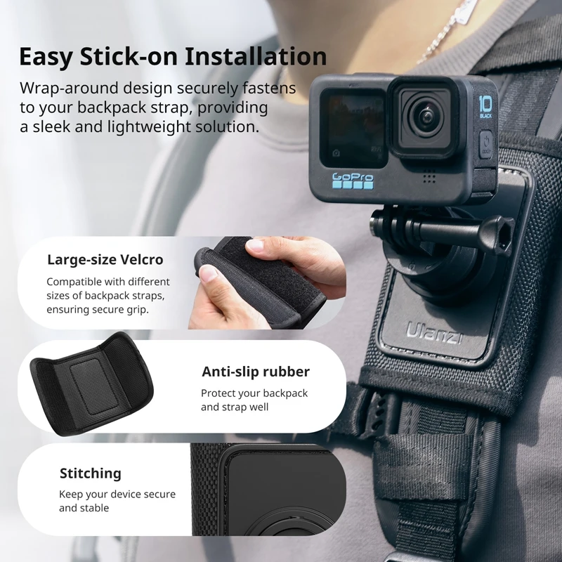 Ulanzi Go-Quick II Magnetic Backpack Clip Mount for Gopro Action Camera Smartphone Vertical Horizontal Shooting Vlog