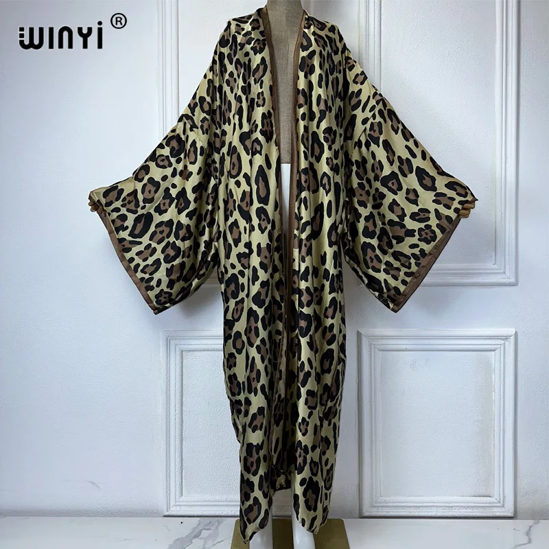 WINYI boho luipaardprint kimono maxi jurken voor dames vest strandoutfits kaftan cover-up vakantie feestjurk lange donsjas