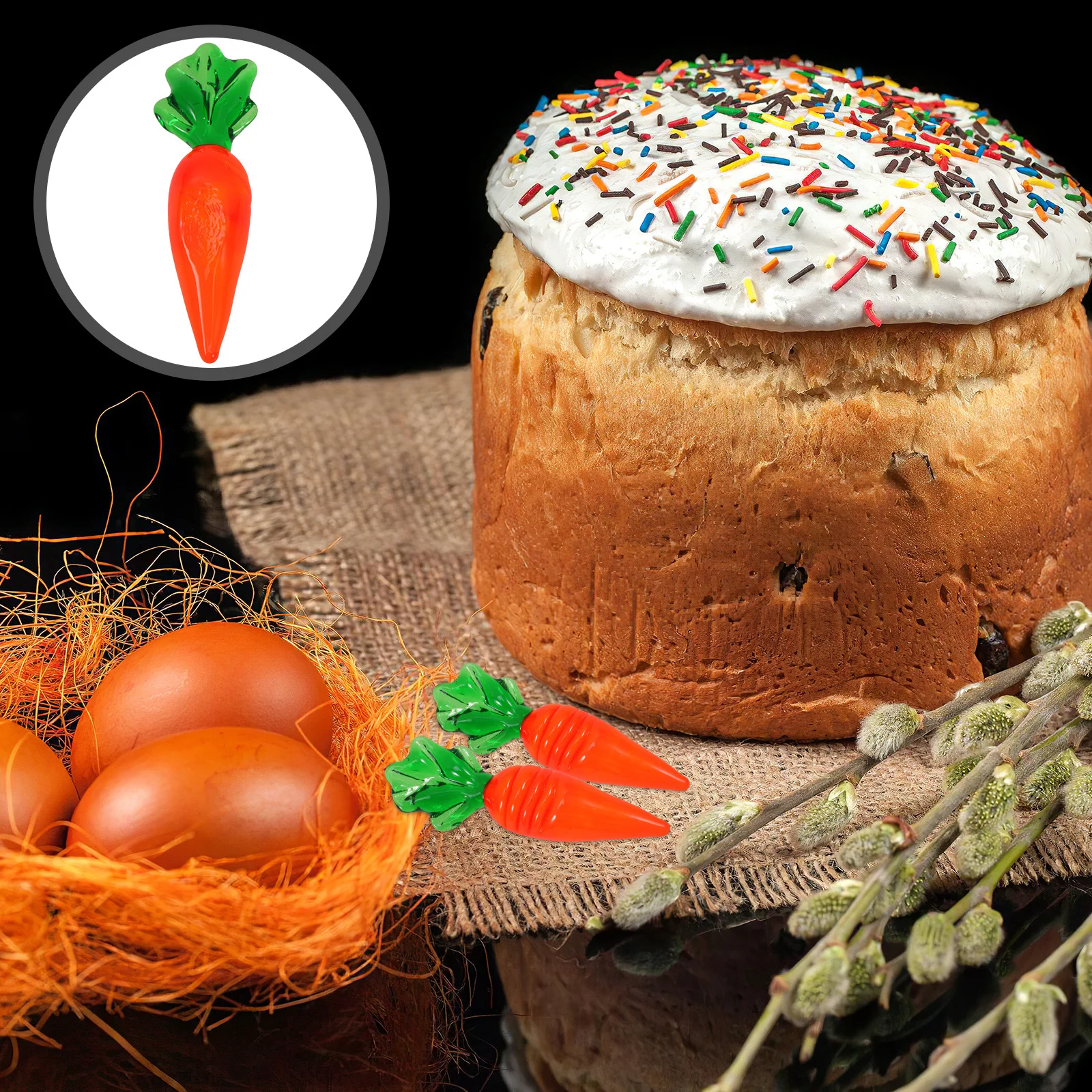 

2Pcs Easter Mini Crystal Carrot Decorations Detailed Handcrafted Miniature Festive Tabletop Decoration Party Supplies