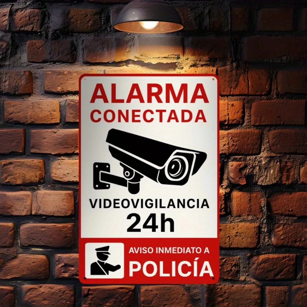 Retro Spanisches Alarmschild „ALARMA CONECTADA“ aus Eisenmetall – Wanddeko für Zuhause, Café & Themenräume – 2D flach, 1 Stück