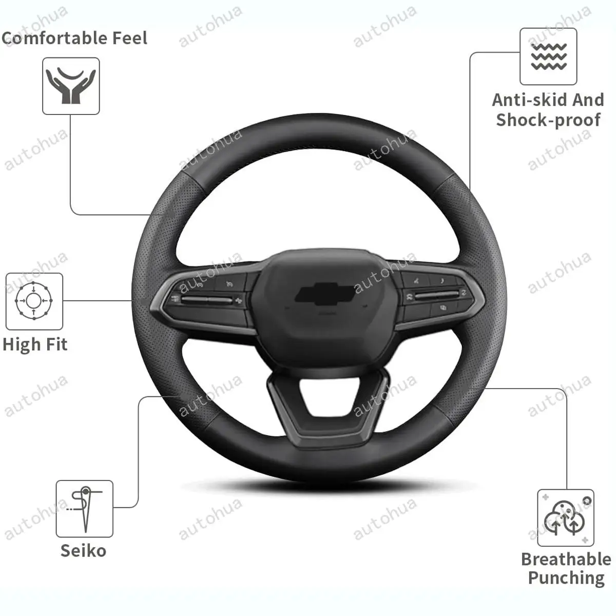 طقم خياطة غطاء عجلة القيادة، مناسب لسيارة تشيفي 2024 سيلفرادو EV/2024 Blazer EV، جلد من الألياف الدقيقة غير قابل للانزلاق وجيد التهوية