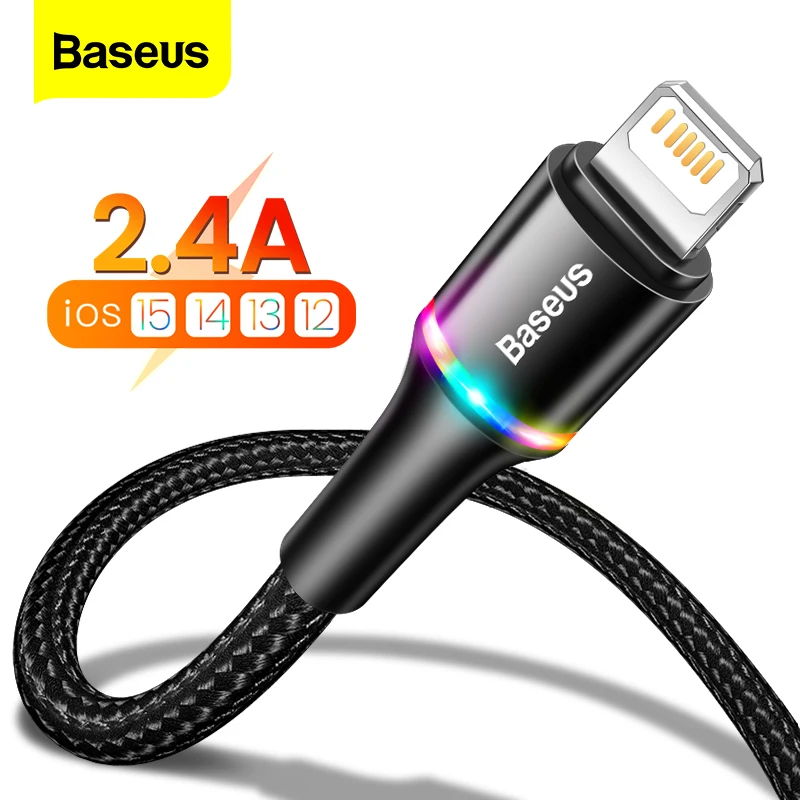 

USB-кабель Baseus для iPhone 12 11 13 Pro XS Max Xr X 8 7 6, светодиодное освещение, быстрая зарядка, дата, телефонный кабель для iPad, провод, шнур