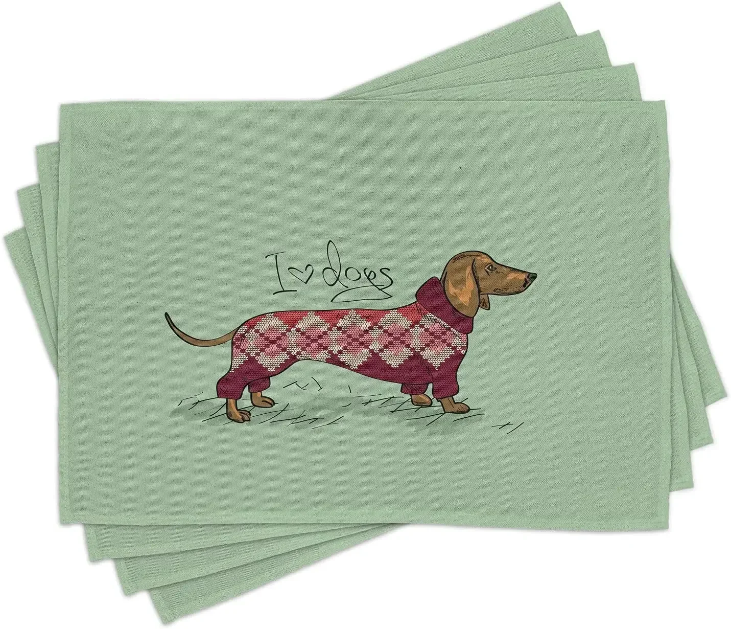 I Love Dachshund Dog Place Mats Set of 4 Dog in Knitted Sweater Design Christmas Colorful Cartoon Style Animal Pattern