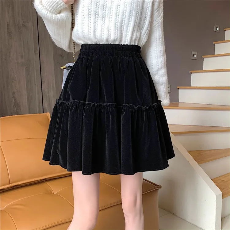 Otoño mujer sexy mini falda de terciopelo de talla grande negro faldas cortas de terciopelo moda coreana streetwear skrits