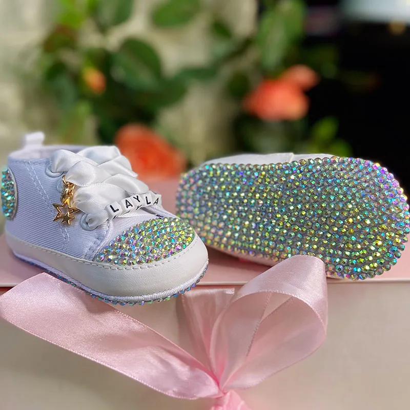 Gorgeous Sparkling Initial Letters Baby Name Customized Shoes Bling 26 alphabet Rhinestone Baptism Infant Crystal Sneakers