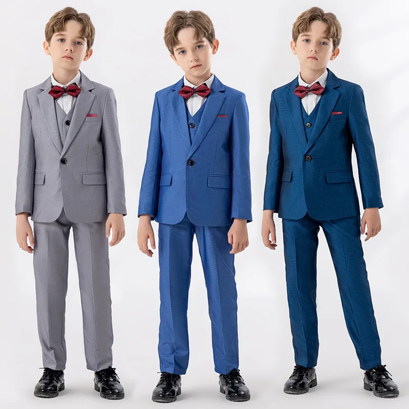 Clearance Stock Sale Boys Shiny 3Pieces/Set Jacket Vest Pants Photography Suit Kids Wedding Party Dress Children Formal Costume