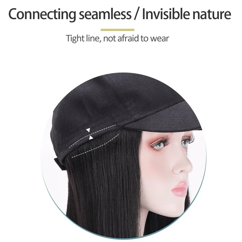 Hat With Wig For Women Synthetic Extensions Hair Short Straight Naturally Connect Baseball Cap Adjustable Cosplay Wig With Ca