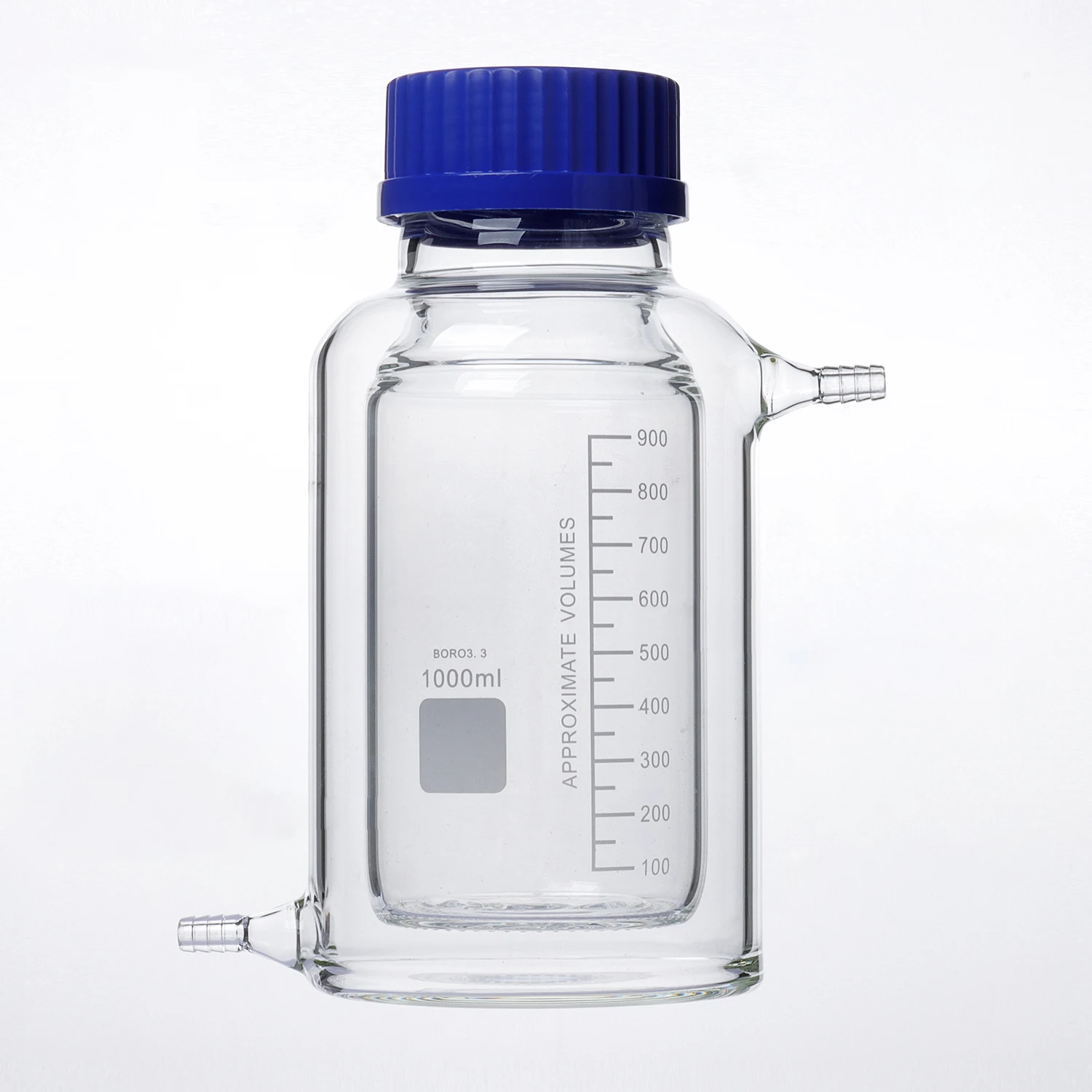 Jacket reagent bottle blue cap 100-3000ml borosilicate double-layer wire reagent bottle GL45/GL80 PP cap flat bottom flask