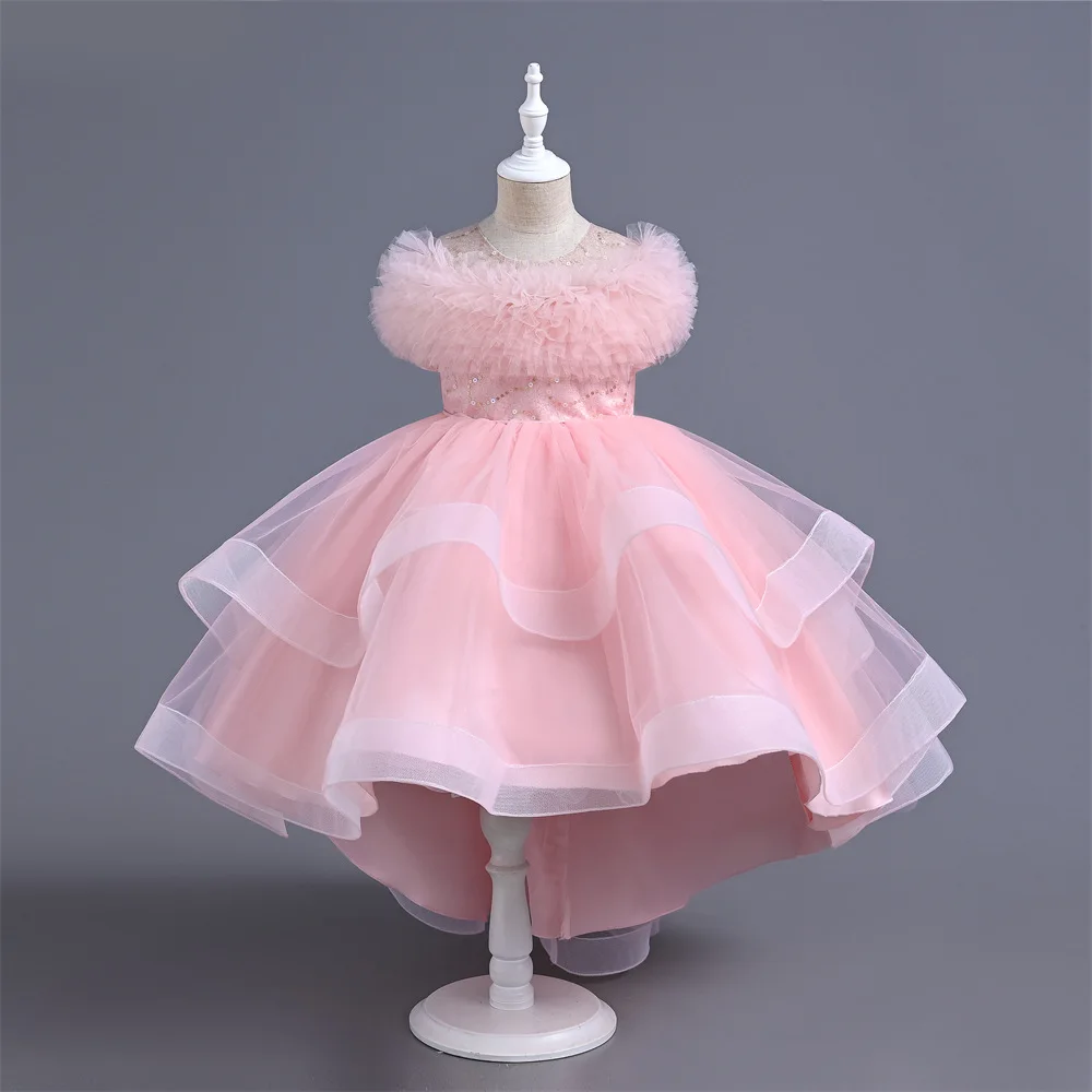 Vestido de princesa fofo infantil, fantasia de palco para meninas, bebê rabo, casamento, florista