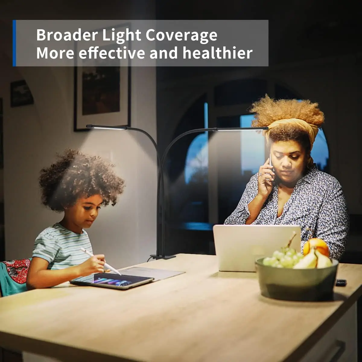 Lámpara de escritorio de 1/2 cabezal, lámpara de escritorio para el cuidado de los ojos con Clip, función de temporizador de 3-6-12 horas, lámpara de lectura, 3 modos de iluminación, 5 niveles de brillo