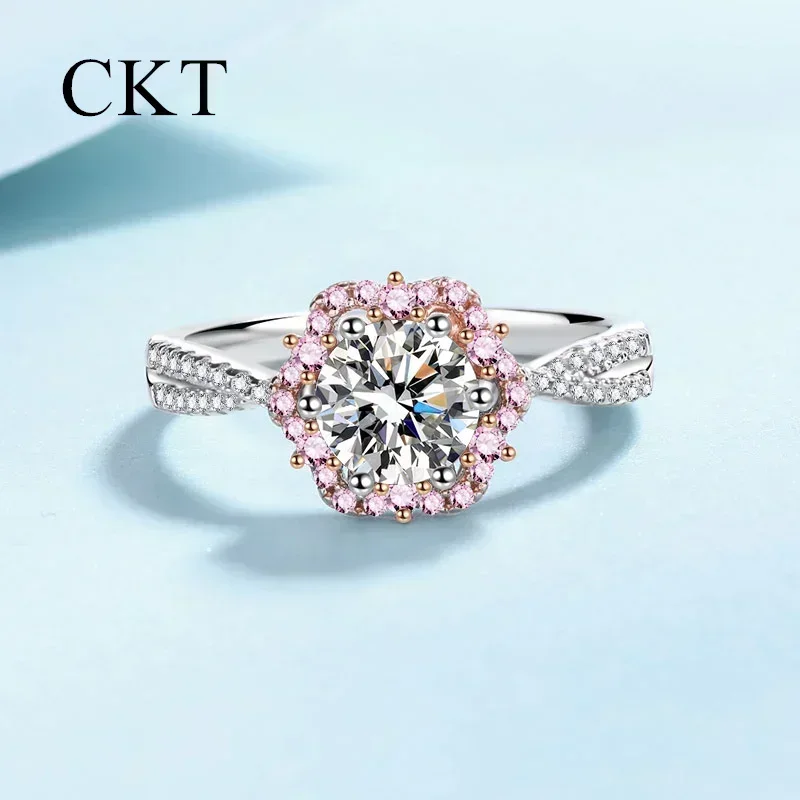 

18K White Gold Luxury Jewelry Platinum Pt950 1 Carat Moissanite Rings for Women Cherry Blossom French Sparkling Diamond Ring
