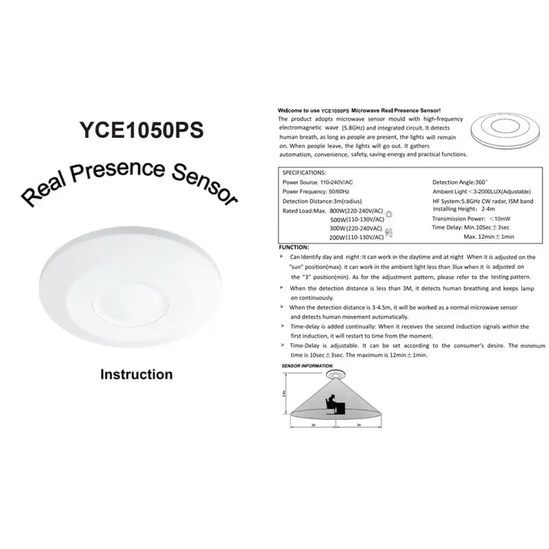 JABS-LED interruptor de inducción techo 110V-220V Radar de microondas estático Sensor de presencia Real retardo móvil