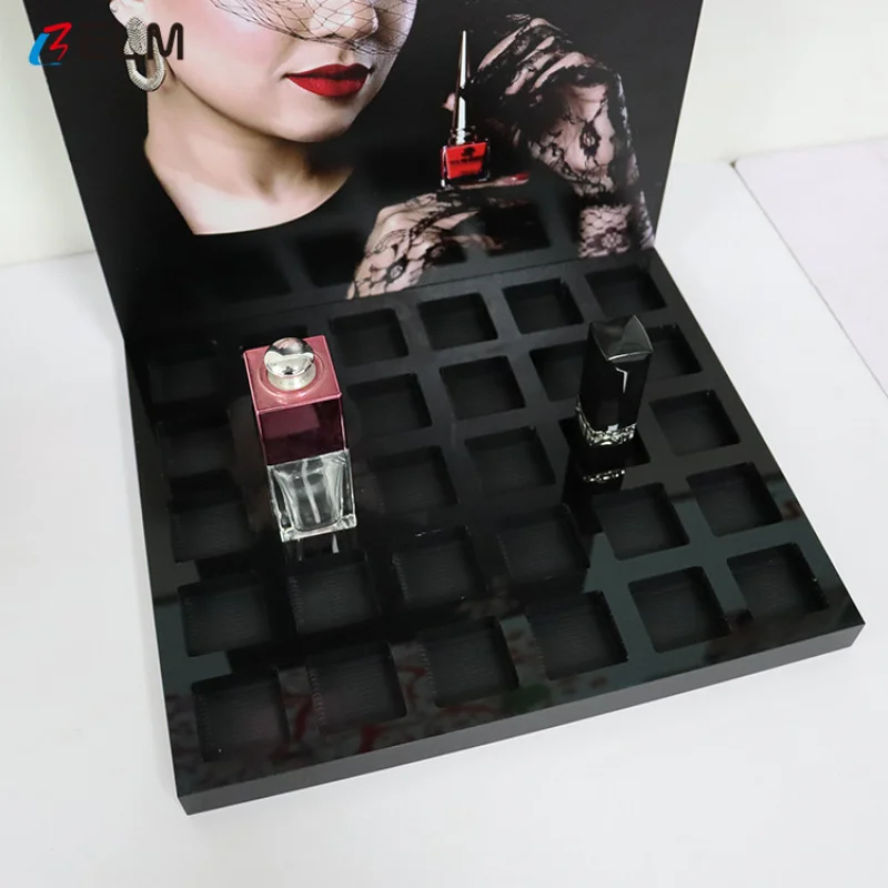 custom.Custom L Shape Acrylic Makeup Lip Gloss Lipstick Display Stand Online Retail Shop Makeup Display Store