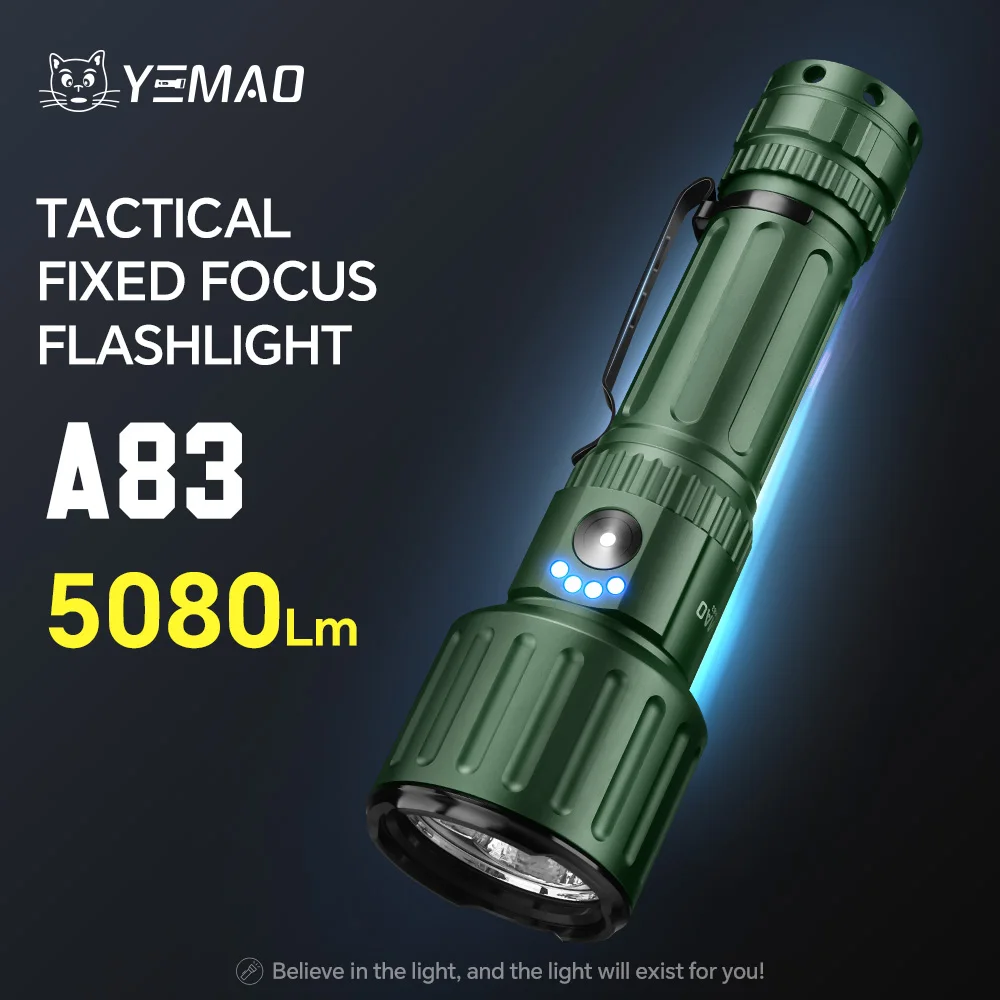 

YEMAO A83 5080LM Search Lights , SANAN KX50*3 Bulb Tactical Flashlight, 308m Beam, 21700 Battery, 8 Modes, Power Display, IPX4