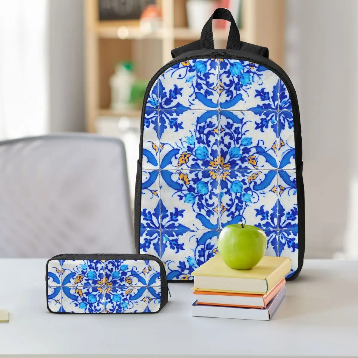 Portuguese Tile Decor Azulejo Lisboa Backpack Student BookBag School Bag Shoulder Bags 3ps Insulated Lunch Bag Pencil Case