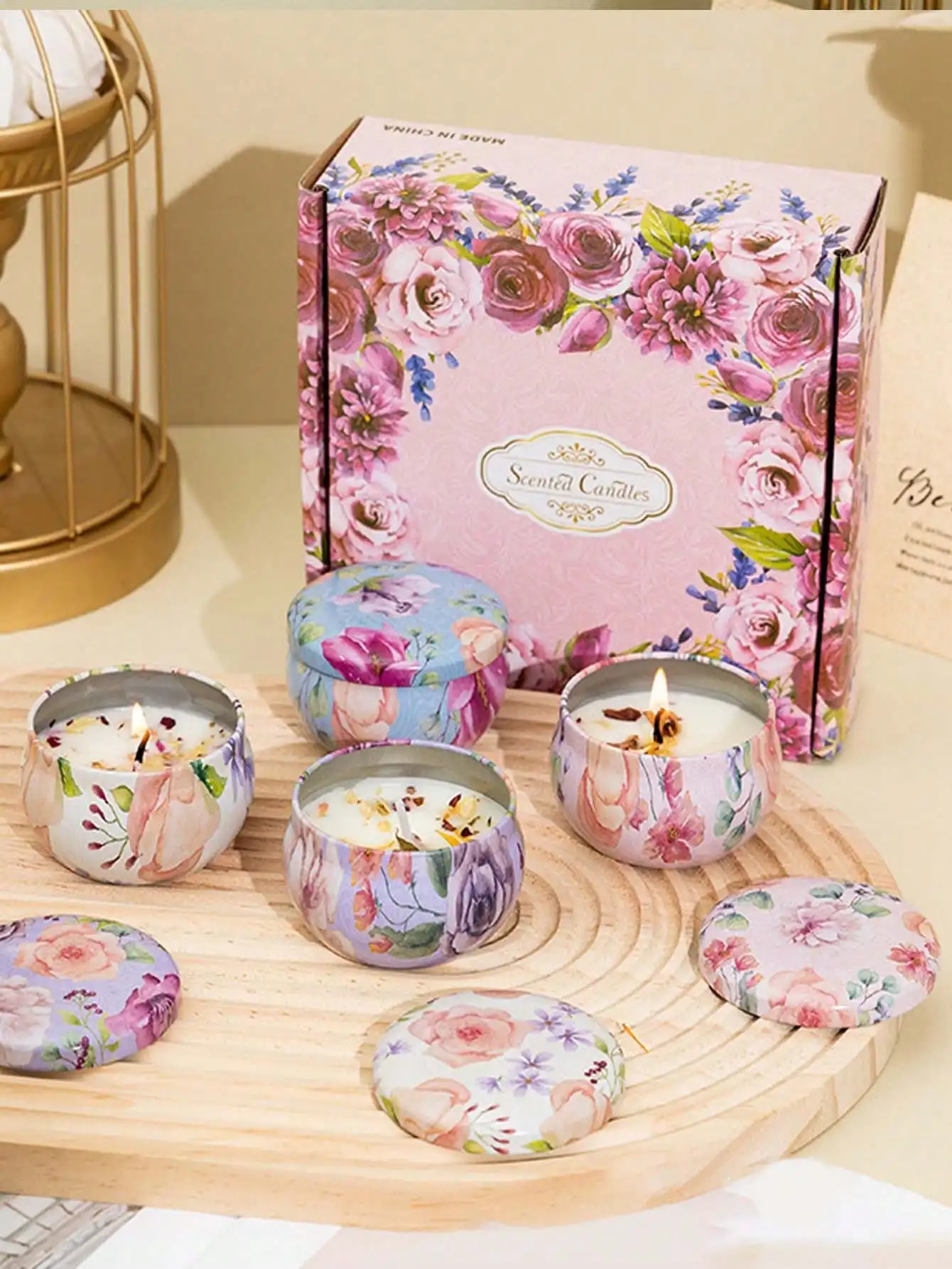 4 Dosen/Set Aromatherapie-Set mit Schmelzwachs, selbstgemachte Sojakerzenbecher, Blumenkerzen für Hochzeiten und Feiertagsdekorationen