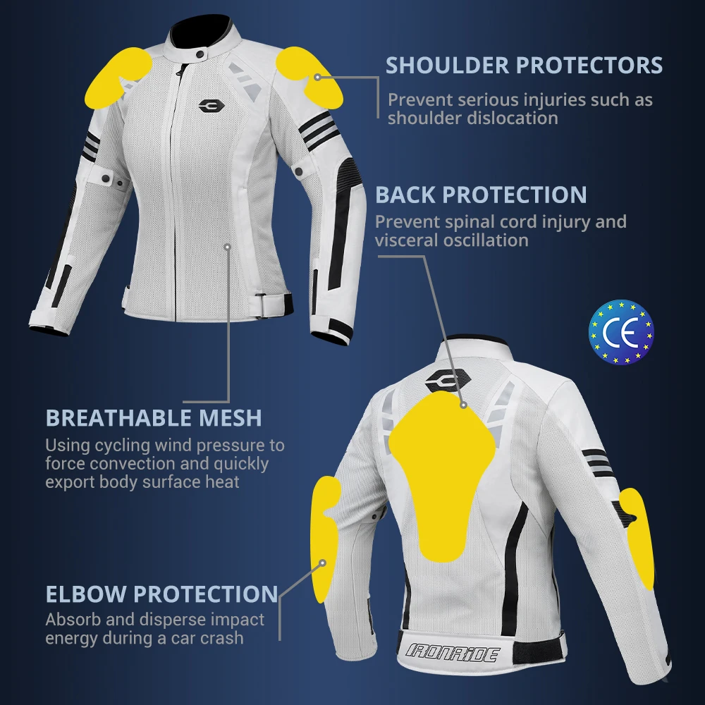 New Women Motorcycle Jacket Breathable Mesh Blouson Moto Nighttime Reflection Motorbike Riding Jacket Built-in Protective Gear