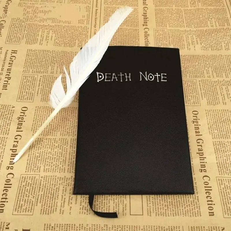 A5 Anime Notebook Set Leather Journal And Necklace Feather Pen Animation Art Writing Journal Notepad