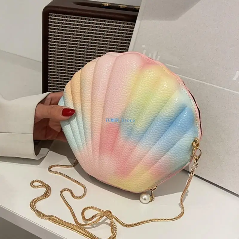 

D0UD Gorgeous Chain Strap Cosmetic Bag Pearl Seashell Shoulder Bag for Valentines Day