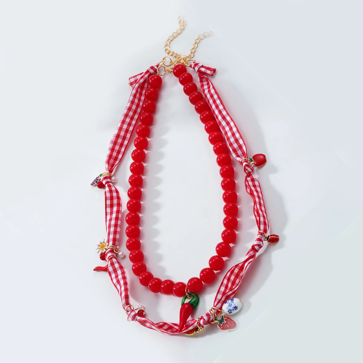 ZAA Boho Women Jewelry 2025 Trend Layered Pepper Stawberry Pendant Beaded Choker Necklace Charm Prom Party Accessories Cute Gift