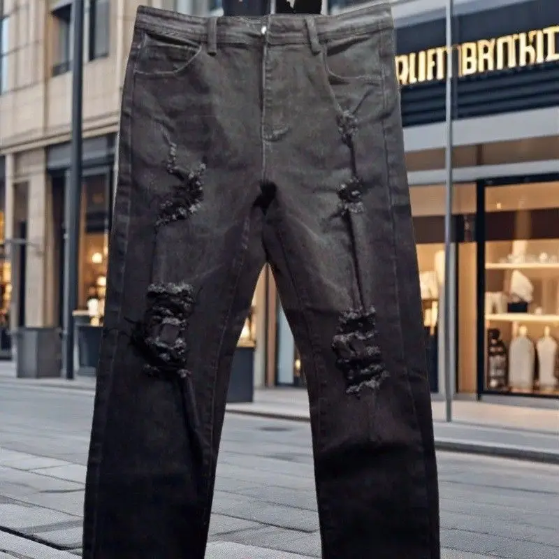 2026 Brand Man Luxury Menswear Clothing Slim-fit New Trendy Men's Ripped Small Feet Elastic Denim Fashion Tight Denim Trousers