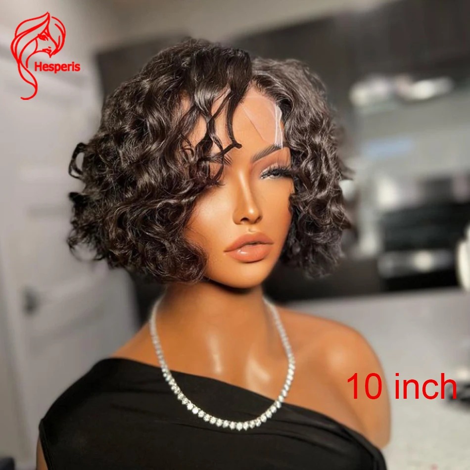 Hesperis Onda de Água Lace Front Perucas para As Mulheres Brasileira Curly Bob Cut Wig 13x6 Transparente Lace Frontal Perucas Curtas Cabelo Humano