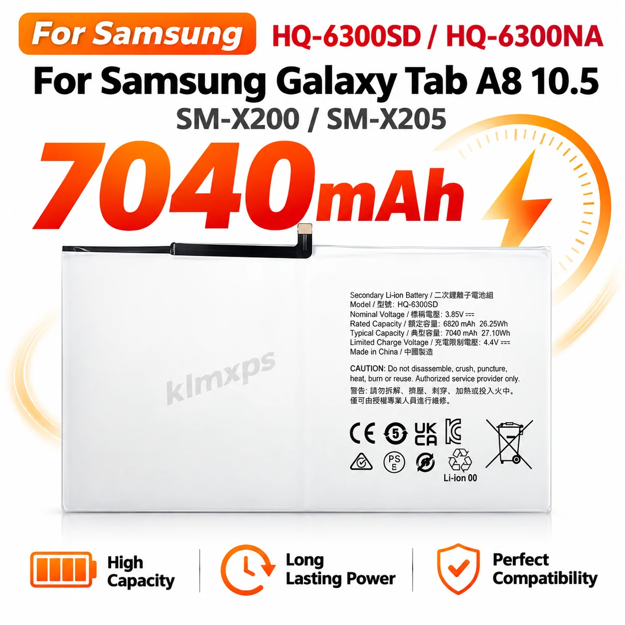 Replacement Battery HQ-6300SD HQ-6300NA HQ-3565S 7040mAh 5100mAh For Samsung Galaxy Tab A8 10.5 SM-X200 SM-X205 Tab A7 Lite T220